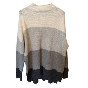 Mock Neck Color Block‎ Long Sleeve Relaxed Sweater Knit Pullover Women's XXL